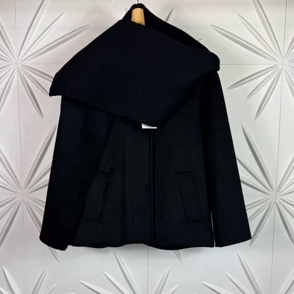 ZARA WOOL BLEND SHORT COAT WITH DETACHABLE SCARF - BLACK - Picture 11 of 17